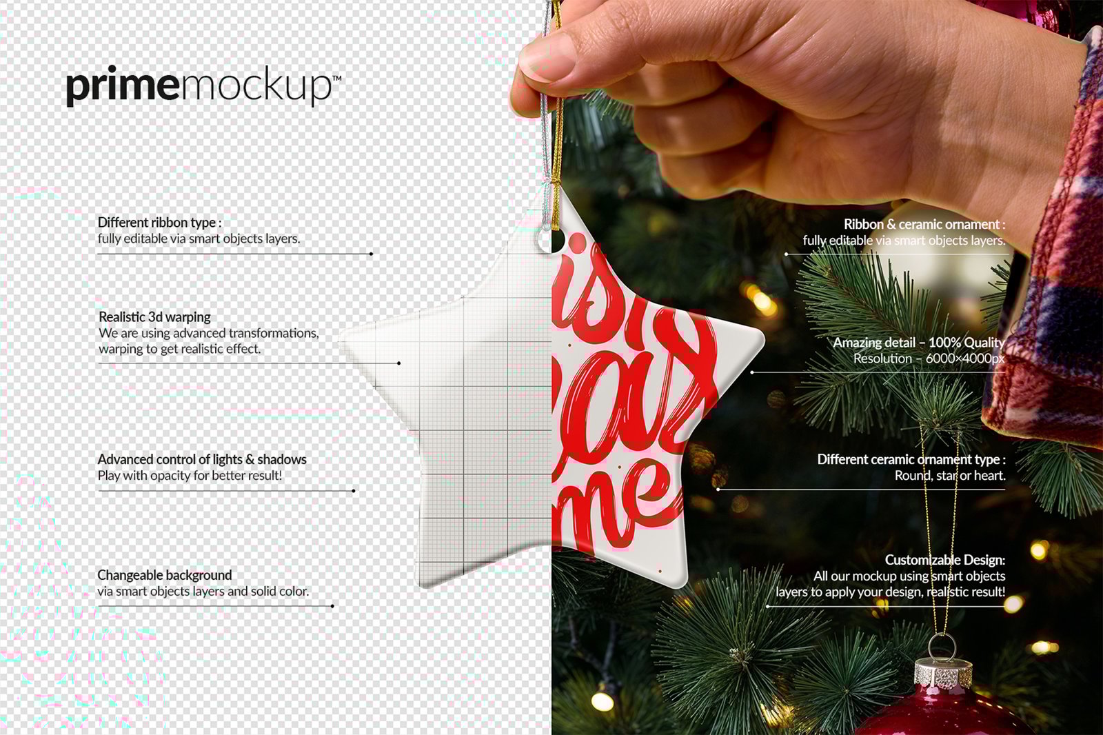 Hand Holding Christmas Ceramic Ornaments Mockup Scene