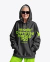 Smiling Old Woman Wearing Oversize Hoodie & Sweatpants Mockup