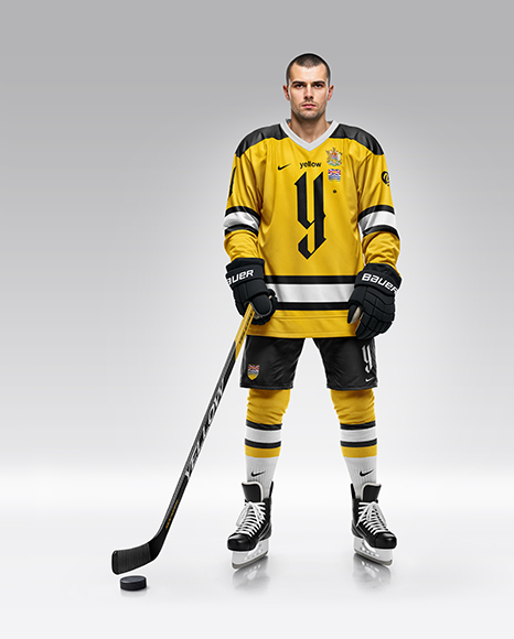 Man Wearing Full Ice Hockey Kit Mockup
