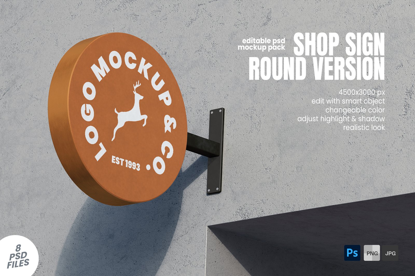 Round Shop Sign Wall Mounted PSD Mockup Set