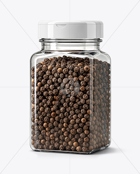 Square Spice Jar with Whole Black Pepper Mockup