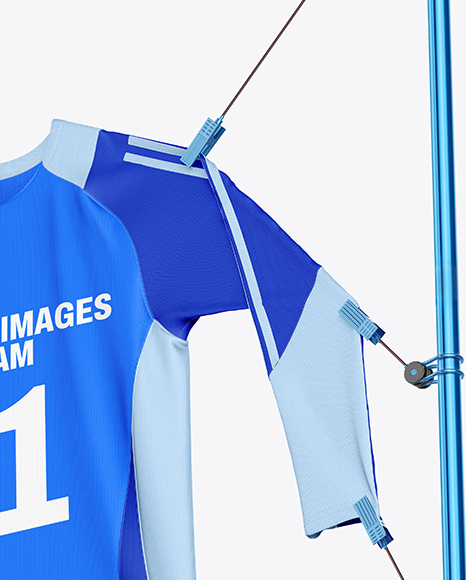 Training Long Sleeve Jersey Hanging on a Hooked Frame Mockup