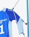 Training Long Sleeve Jersey Hanging on a Hooked Frame Mockup