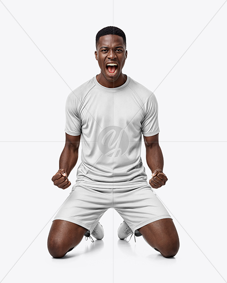 Afro-American Man Wearing Raglan Soccer Jersey and Shorts Mockup