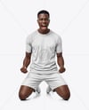 Afro-American Man Wearing Raglan Soccer Jersey and Shorts Mockup
