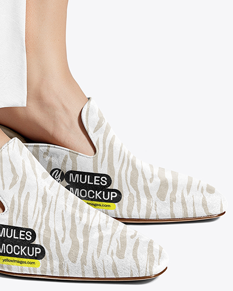 Pair of Suede Mules on Woman's Legs Mockup