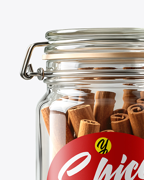 Clear Glass Jar with Clamp Lid and Cinnamon Sticks Mockup
