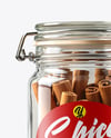 Clear Glass Jar with Clamp Lid and Cinnamon Sticks Mockup