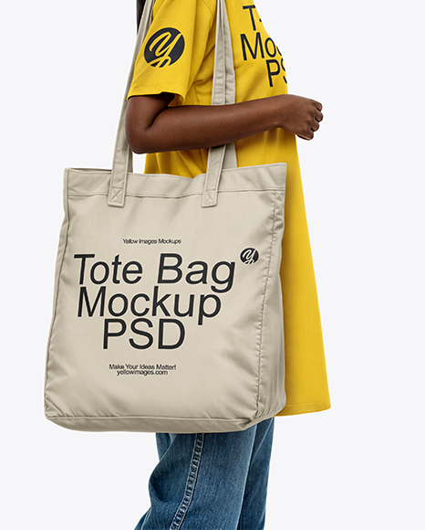 Black Woman Holding Tote Bag Mockup