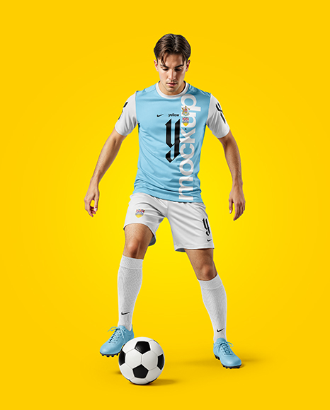 Young Man Wearing Full Soccer Kit Mockup