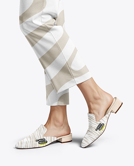 Pair of Suede Mules on Woman's Legs with Pants Mockup - Flared pants mockup