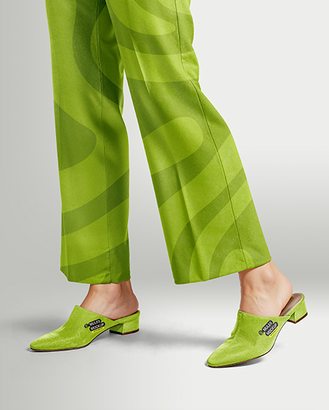 Pair of Suede Mules on Woman's Legs Mockup