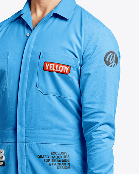 Powerlifter Wearing Janitor Uniform and Cap with Barbell Mockup