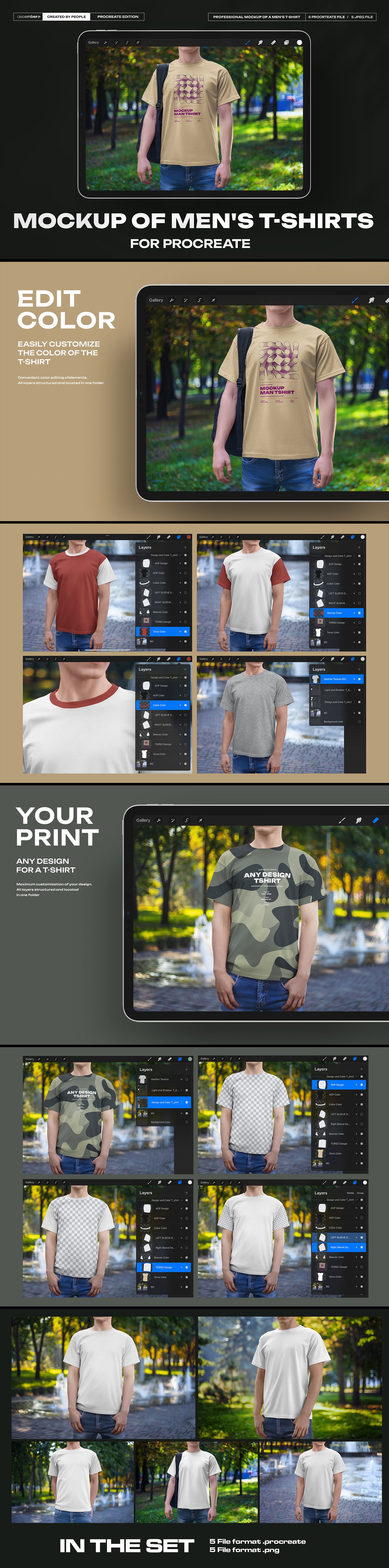 5 Mockups Man T-Shirt on the Street for Procreate
