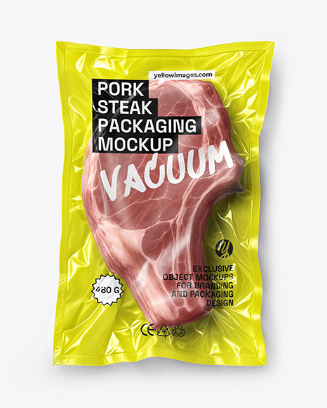 Clear Plastic Flow-Pack with Pork Steak Mockup