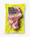 Clear Plastic Flow-Pack with Pork Steak Mockup