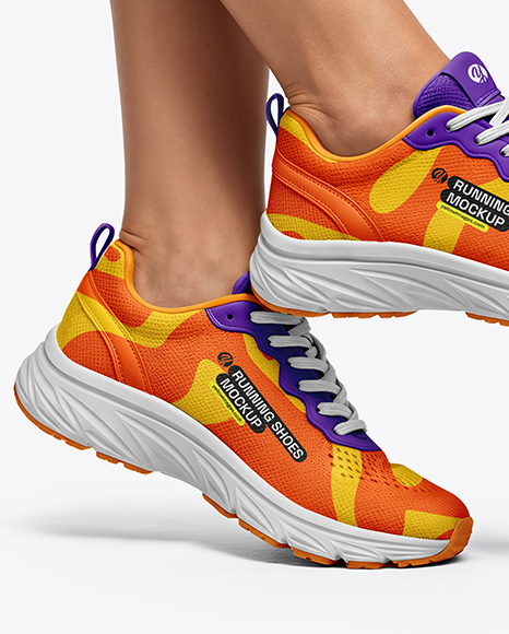 Running Shoes on Women's Legs Mockup