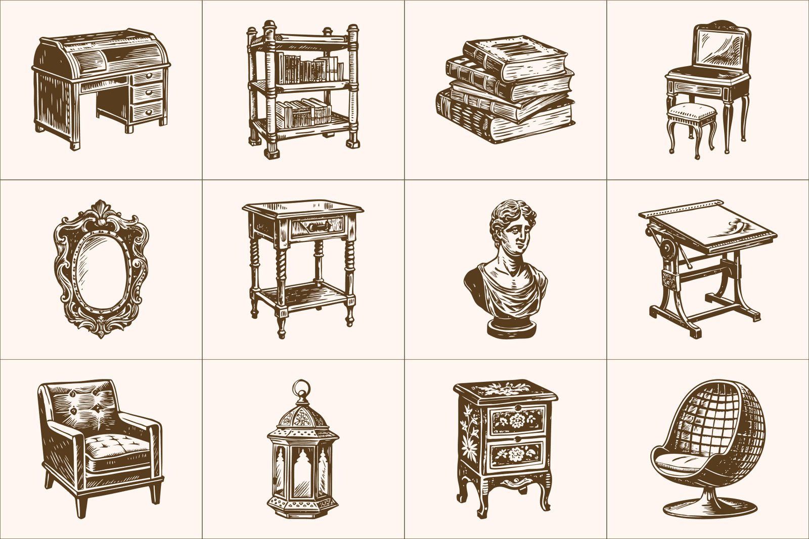 Vintage Interior illustration Set
