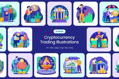 Cryptocurrency Trading Illustration Set - Graphics