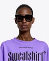 Afro-American Woman in Sunglasses Wearing Oversize Sweatshirt & Sweatpants Mockup