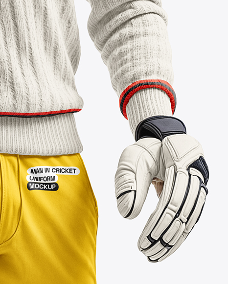 Man Wearing a Full Cricket Kit with Bat Mockup