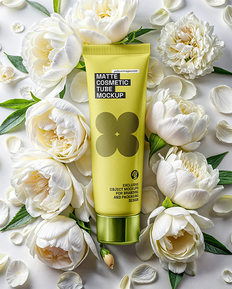 Matte Cosmetic Tube in Flowers Mockup