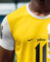 Soccer Player Wearing a Crew Neck Jersey and Shorts at the Stadium Mockup