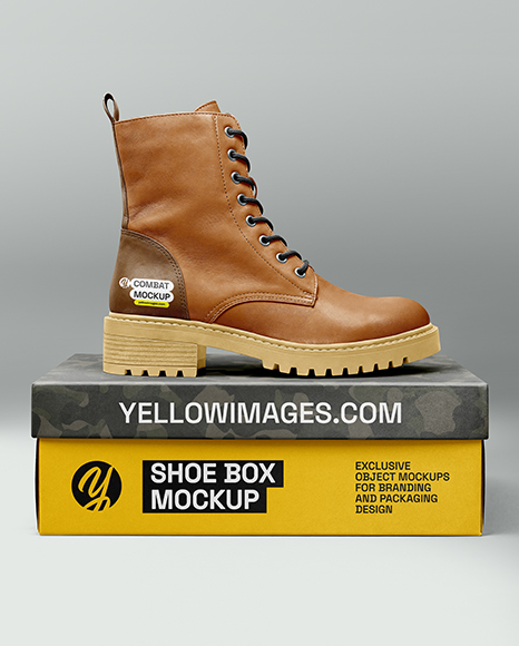Women's Combat Boot on Shoe Box Mockup