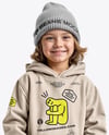 Boy Wearing a Hoodie and Beanie Hat Mockup