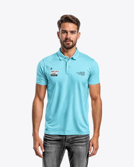 Man Wearing Polo Shirt and Jeans Mockup - Mens+Polo+Mockup+FrontView+Download+Mens+Polo+Mockup+...
