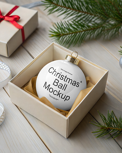 Glossy Christmas Ball in a Box Mockup - Christmas mockup