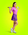 Woman Wearing Golf Shirt and Skirt Mockup