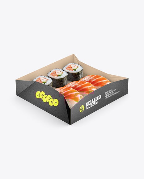 Kraft Paper Food Catering Tray with Sushi Mockup