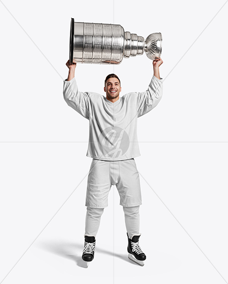 Ice Hockey Player with Stanley Cup Mockup
