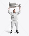 Ice Hockey Player with Stanley Cup Mockup