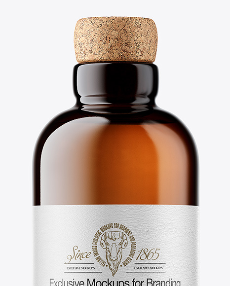 Amber Bottle with Cork Mockup