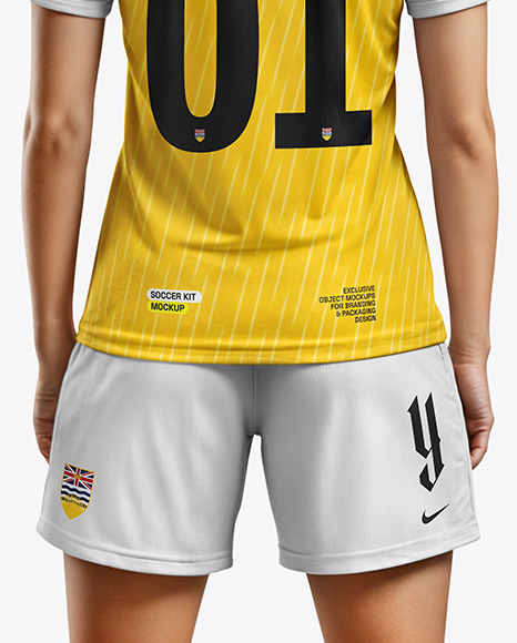 Woman Wearing Soccer V-Neck Jersey and Shorts Mockup