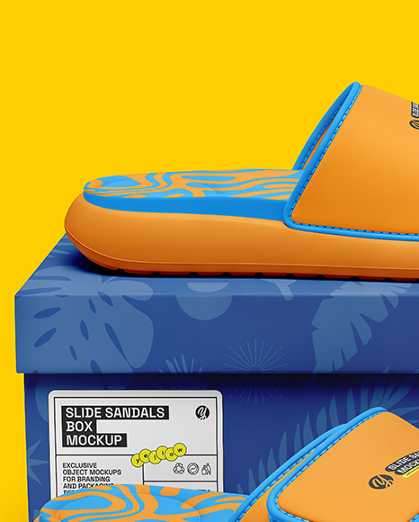 Slide Sandals with Box Mockup