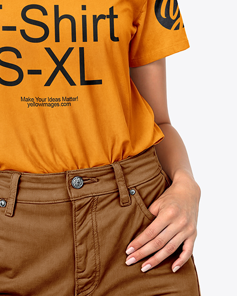 Young Woman Wearing Witch Hat, T-shirt & Pants Mockup
