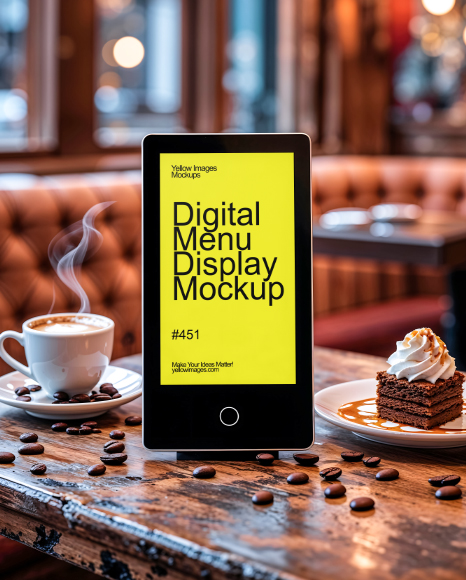 Tabletop Digital Menu in a Cafe Mockup - Device mockups