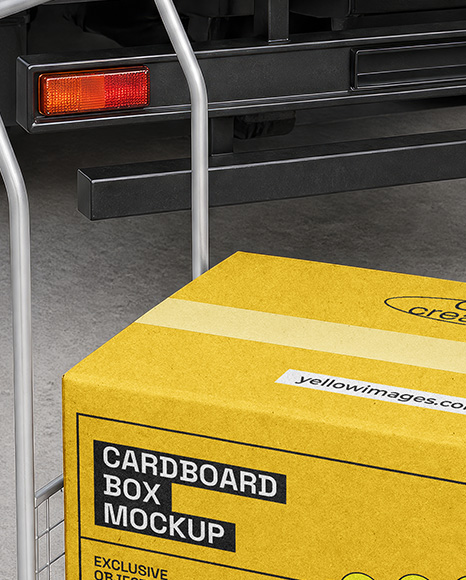 Delivery Box on The Hand Truck Mockup
