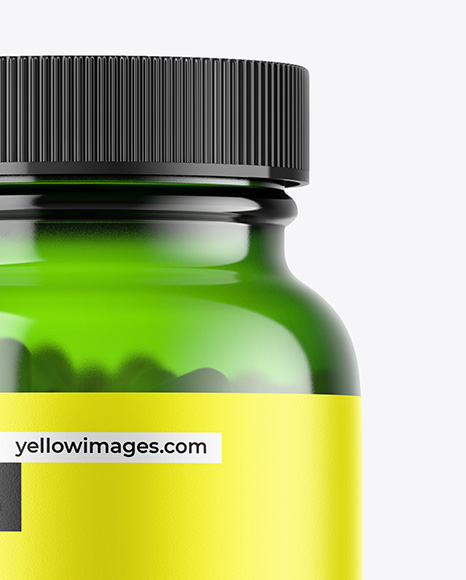 Green Glass Pills Jar Mockup