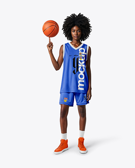 Black Woman with Afro Hairstyle Wearing Full Basketball Kit Mockup - Black sweater mockup