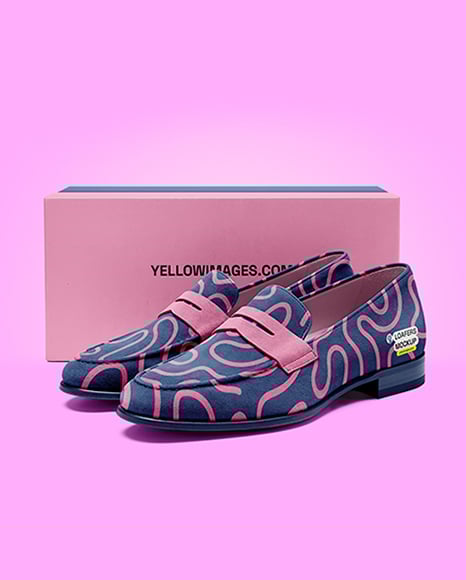 Pair of Suede Loafers with Shoe Box Mockup