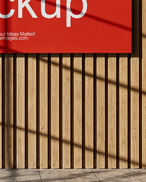 Billboard on a Wall with Wooden Slats Mockup