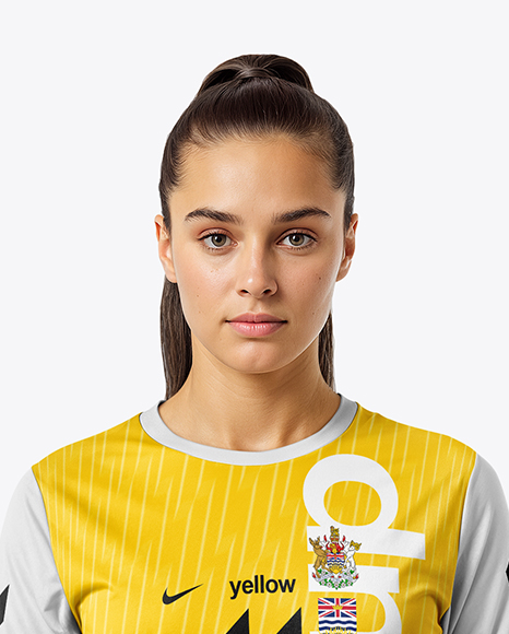 Female Soccer Goalkeeper Wearing Long Sleeve Jersey and Shorts Mockup