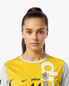 Female Soccer Goalkeeper Wearing Long Sleeve Jersey and Shorts Mockup