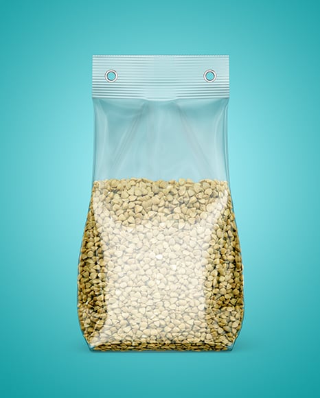 Transparent Package with Green Buckwheat Mockup