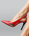 Pair of Slingbacks on Woman's Legs Sitting on Chair Mockup