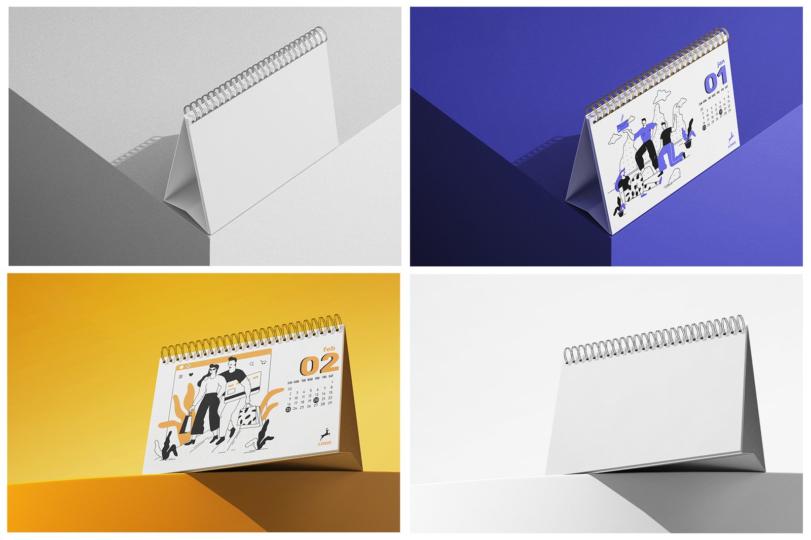 A5 Horizontal Desk Calendar PSD Mockup Set